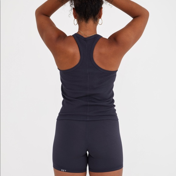 NWOT SET ACTIVE SET BASICS CORE 2021 STORM NAVY BLUE RIBBED STREET TANK size xl - Picture 2 of 6